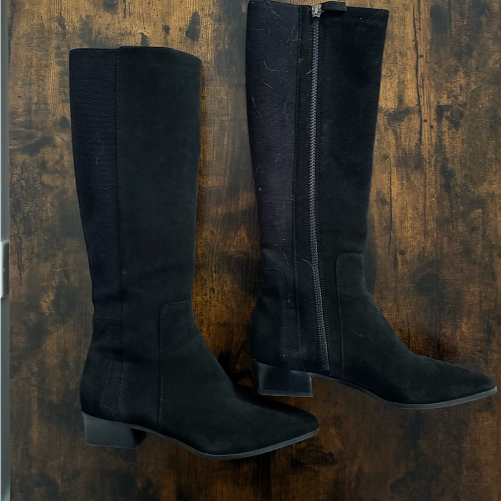 Aquatalia Black Suede Tall Zip Heeled Boots